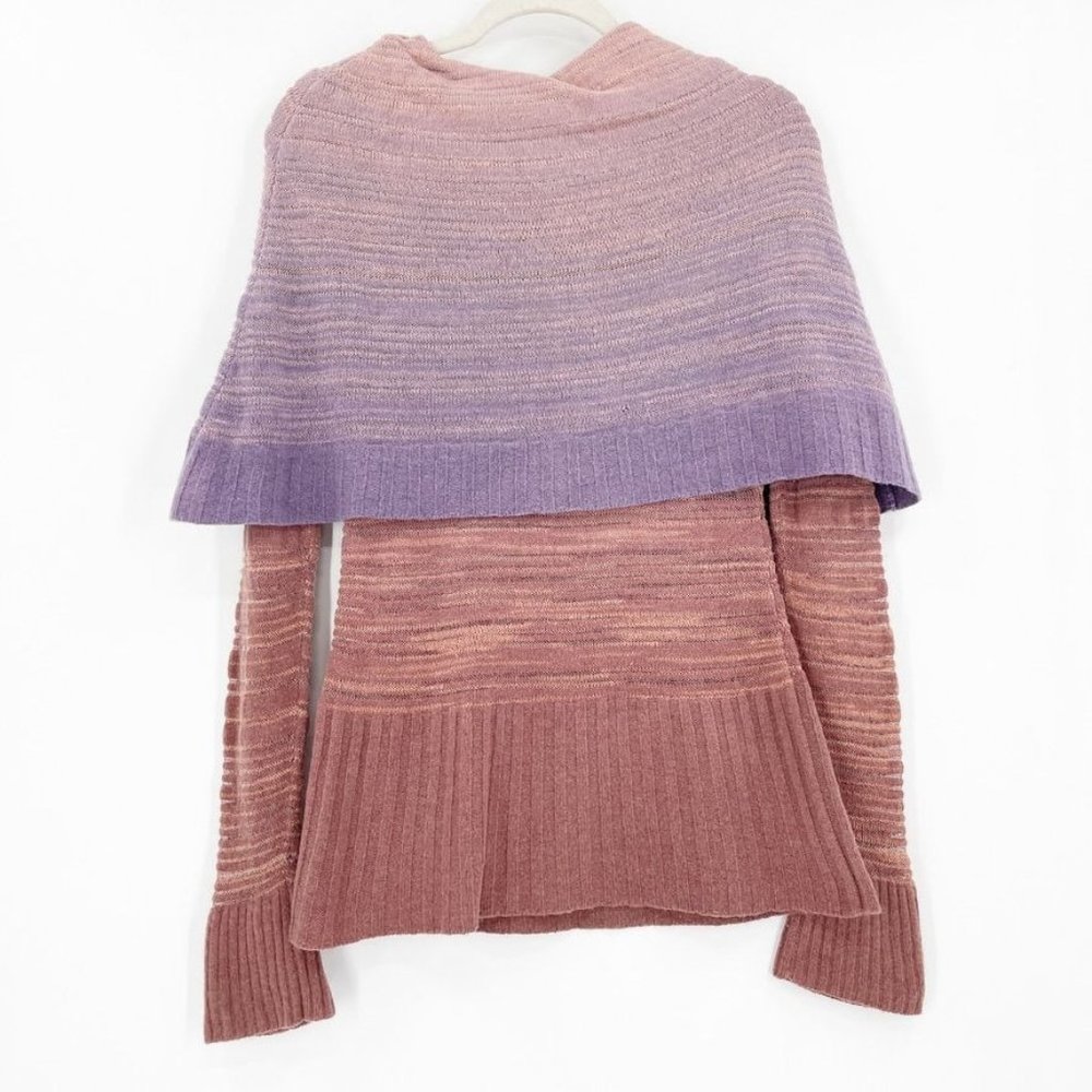 Anthropologie Moth Medium Sweater Cowl Neck Purple Pink Ombre Metallic Wool Flaw